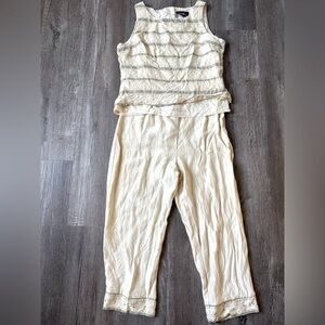 VTG POSITIVE ATTITUDE Pantsuit Set Tank Top Pattern Yellow Boho Size S M Size 10